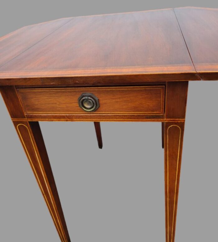 antique sheraton mahogany one drawer pencil inlay drop leaf side table 0139