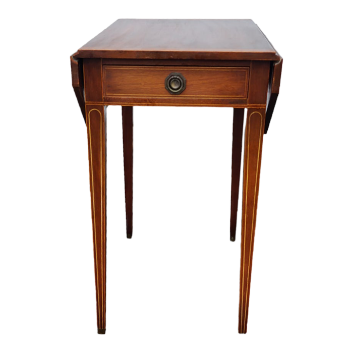 antique sheraton mahogany one drawer pencil inlay drop leaf side table 9639