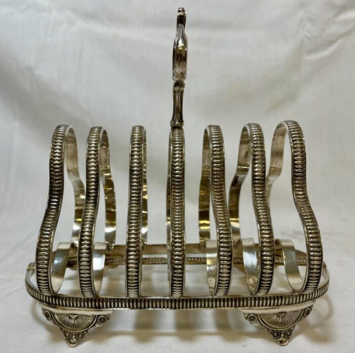 antique silver plate 6 slice footed toast rack made in england circa 1900 0040