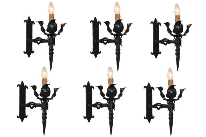 antique spanish gothic revival wall lights in wrought iron 1920 set of 6 1