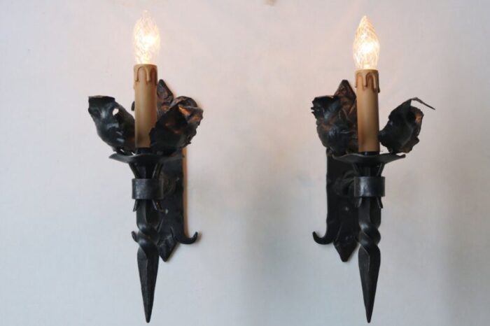 antique spanish gothic revival wall lights in wrought iron 1920 set of 6 6