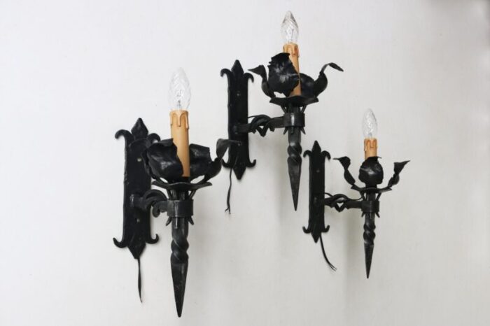 antique spanish gothic revival wall lights in wrought iron 1920 set of 6 7