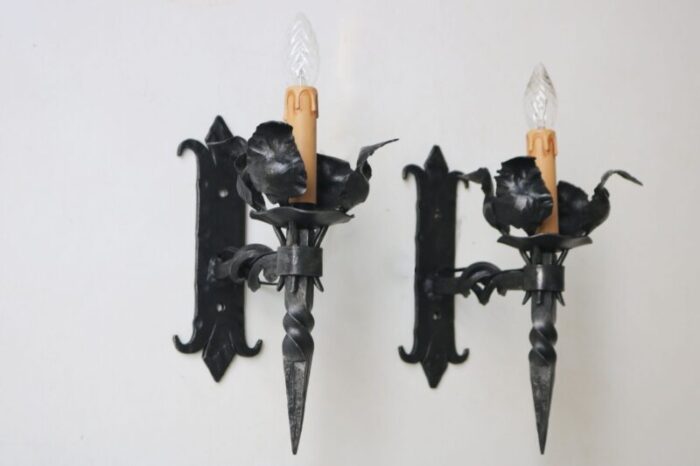 antique spanish gothic revival wall lights in wrought iron 1920 set of 6 8