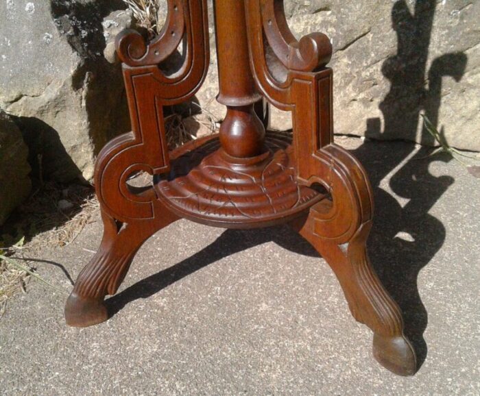 antique victorian baroque style walnut candle stand deer hoof feet 1840s 0257