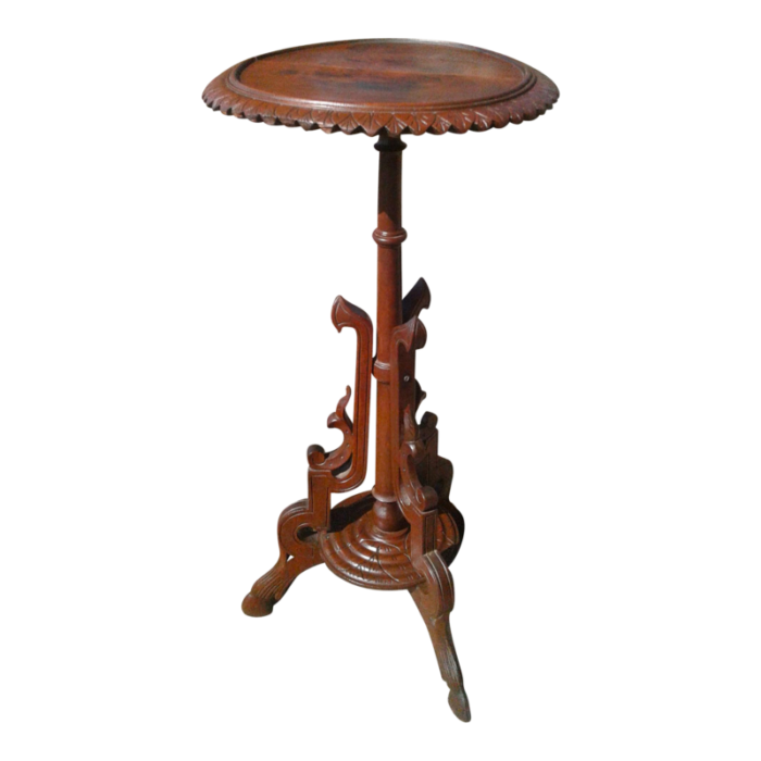 antique victorian baroque style walnut candle stand deer hoof feet 1840s 3968