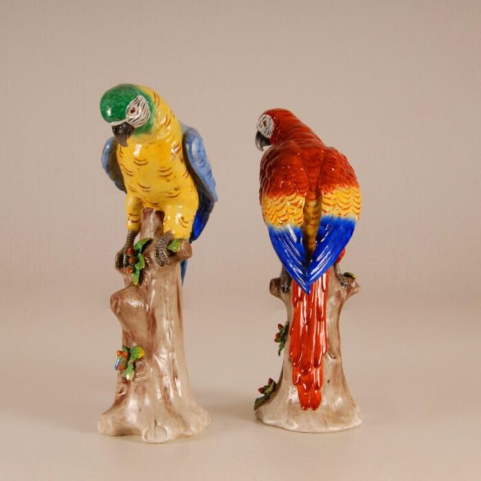 antique victorian ceramic macaw parrots birds german dresden saxe porcelain animal figurine a pair 1228