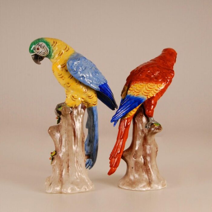 antique victorian ceramic macaw parrots birds german dresden saxe porcelain animal figurine a pair 2156