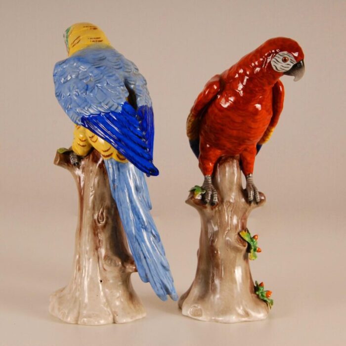 antique victorian ceramic macaw parrots birds german dresden saxe porcelain animal figurine a pair 2447