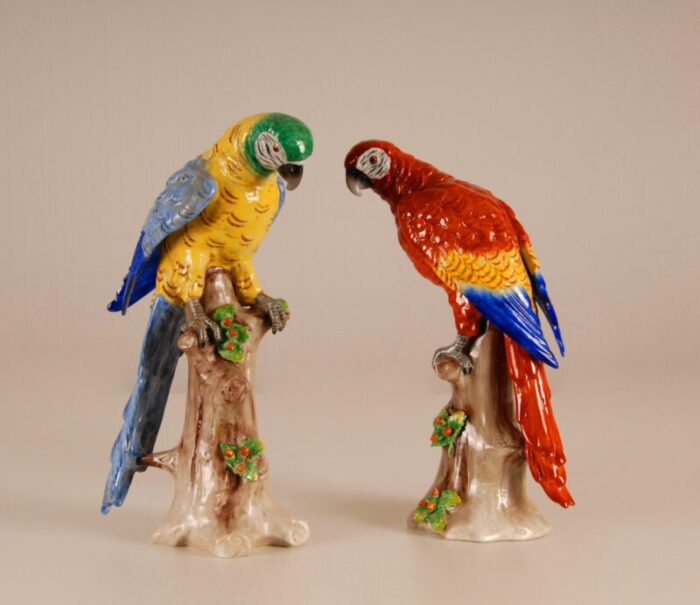 antique victorian ceramic macaw parrots birds german dresden saxe porcelain animal figurine a pair 6417