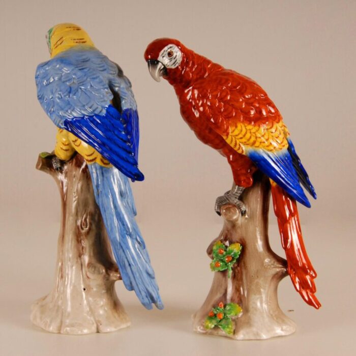 antique victorian ceramic macaw parrots birds german dresden saxe porcelain animal figurine a pair 7271