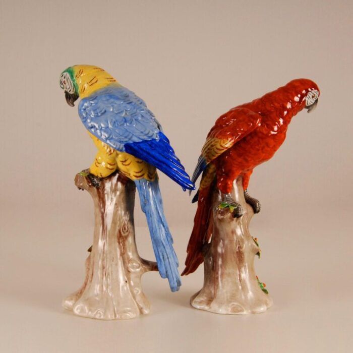 antique victorian ceramic macaw parrots birds german dresden saxe porcelain animal figurine a pair 7323