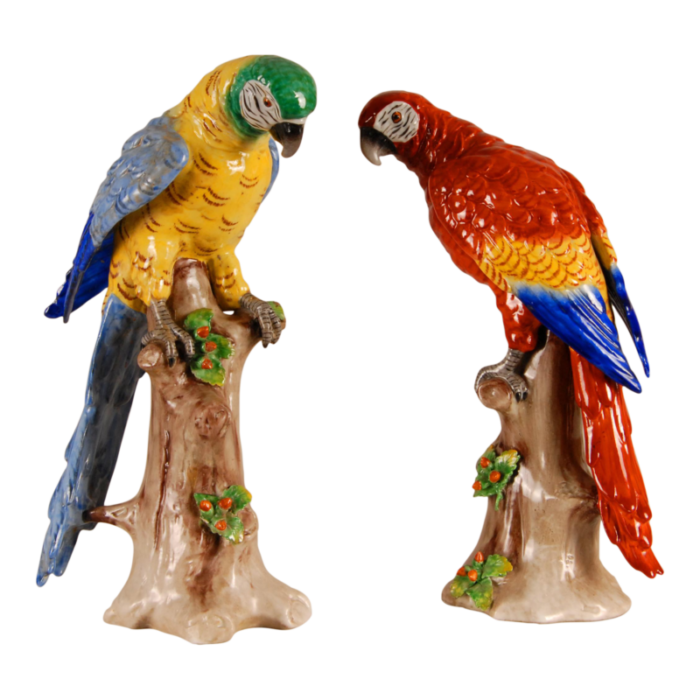 antique victorian ceramic macaw parrots birds german dresden saxe porcelain animal figurine a pair 7712