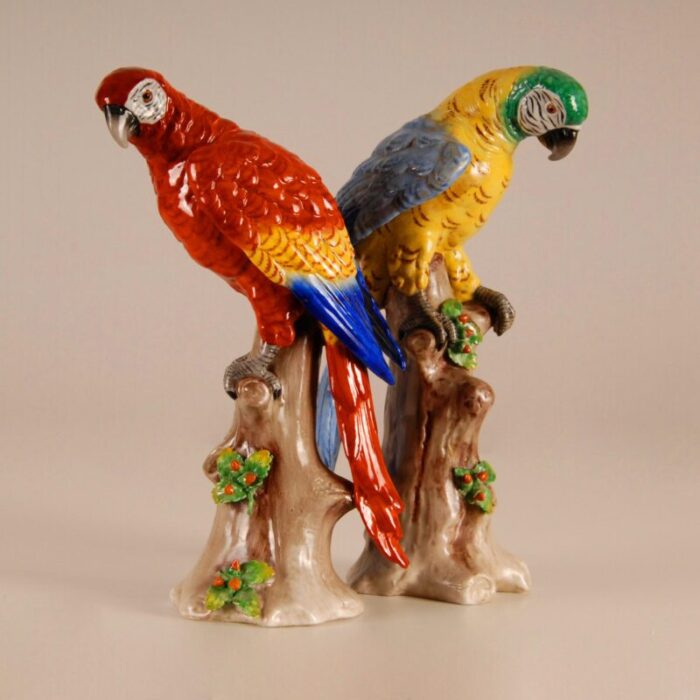 antique victorian ceramic macaw parrots birds german dresden saxe porcelain animal figurine a pair 8369