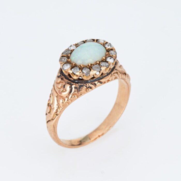 antique victorian opal diamond 14k yellow gold ring size 575 6315