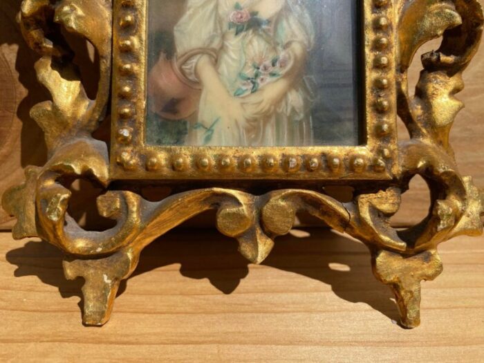 antique victorian portrait on hand painted porcelain plaque in a carved gilt wood frame set of 2 4021