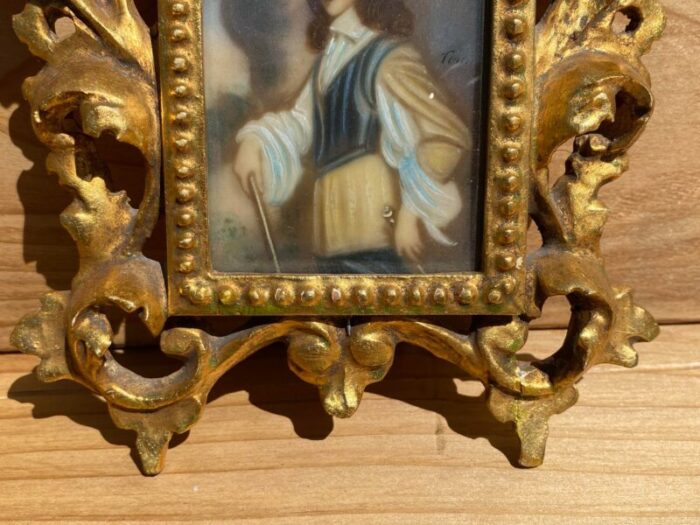 antique victorian portrait on hand painted porcelain plaque in a carved gilt wood frame set of 2 7779