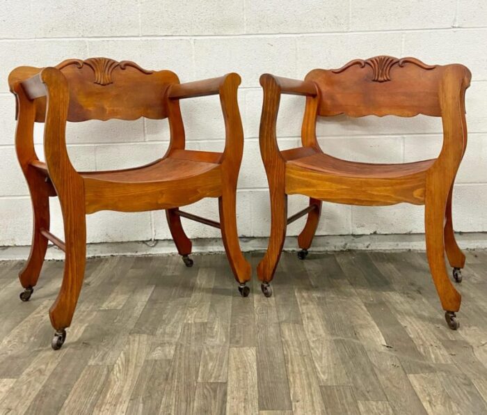 antique victorian renaissance revival style saddle or sling armchairs pair 8640