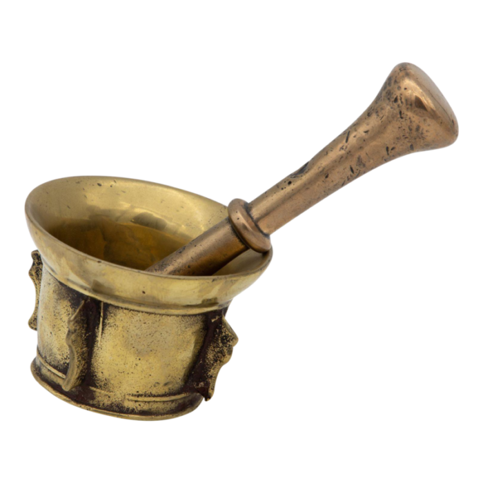 antique vintage brass mortar and pestle 1568