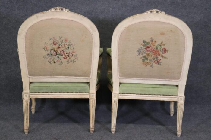 antique white paint decorated french louis xv large scale armchairs a pair 8319