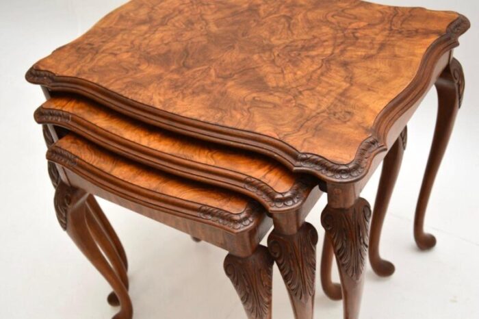 antique burr walnut nest of tables 3 master