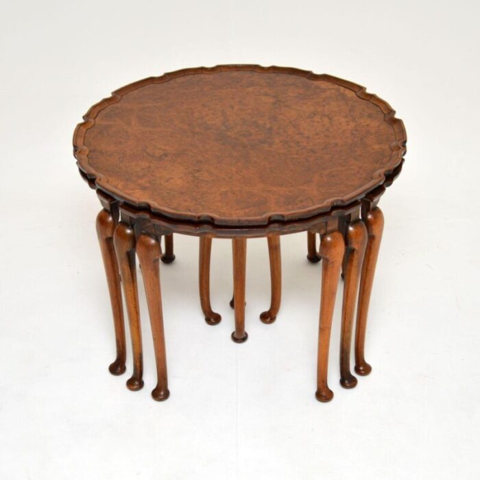 antique edwardian walnut pie crust nest coffee table 3 master