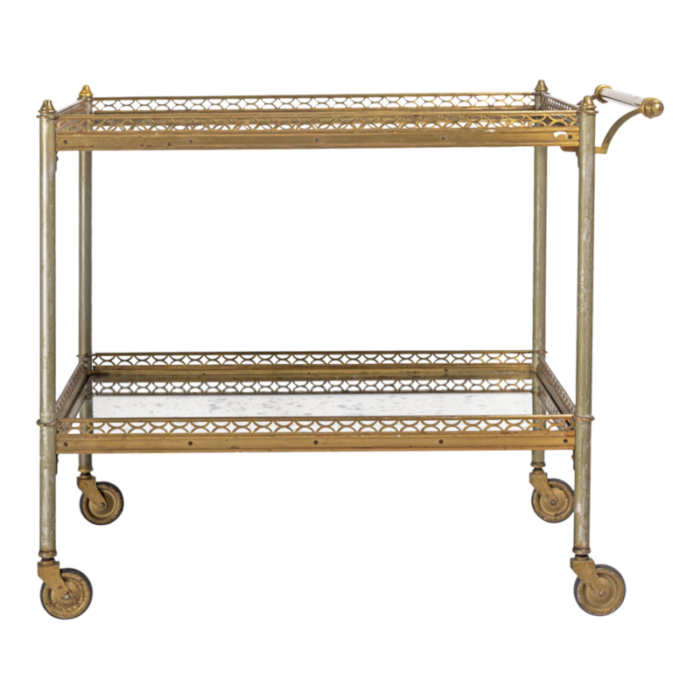 antiqued mirror french bar cart 1950s 9029