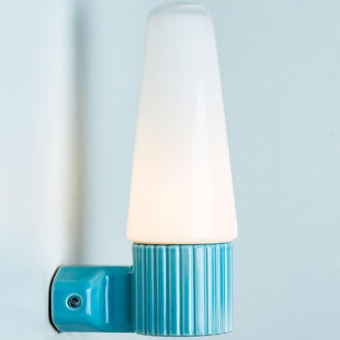 aqua ceramic opaline glass wall light sweden 1960s 3