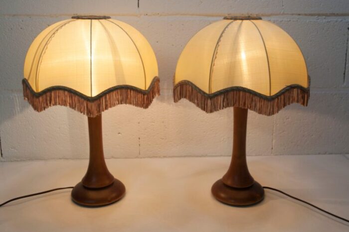 art deco bedside lamps with fringed wood legs 1930s set of 2 12