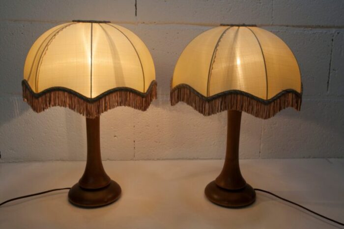 art deco bedside lamps with fringed wood legs 1930s set of 2 13