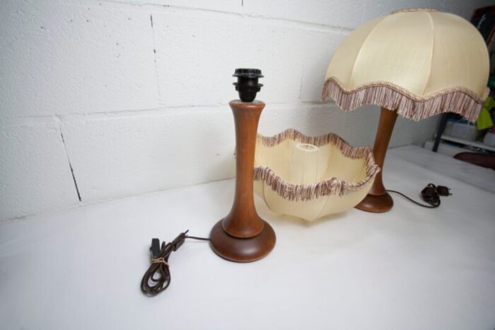 art deco bedside lamps with fringed wood legs 1930s set of 2 3