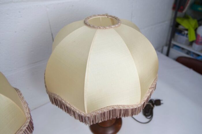 art deco bedside lamps with fringed wood legs 1930s set of 2 5