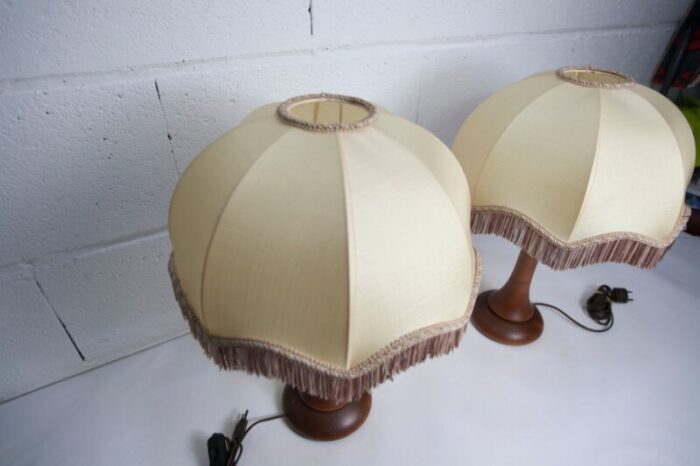 art deco bedside lamps with fringed wood legs 1930s set of 2 6