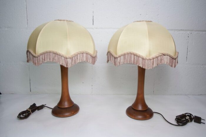 art deco bedside lamps with fringed wood legs 1930s set of 2 9