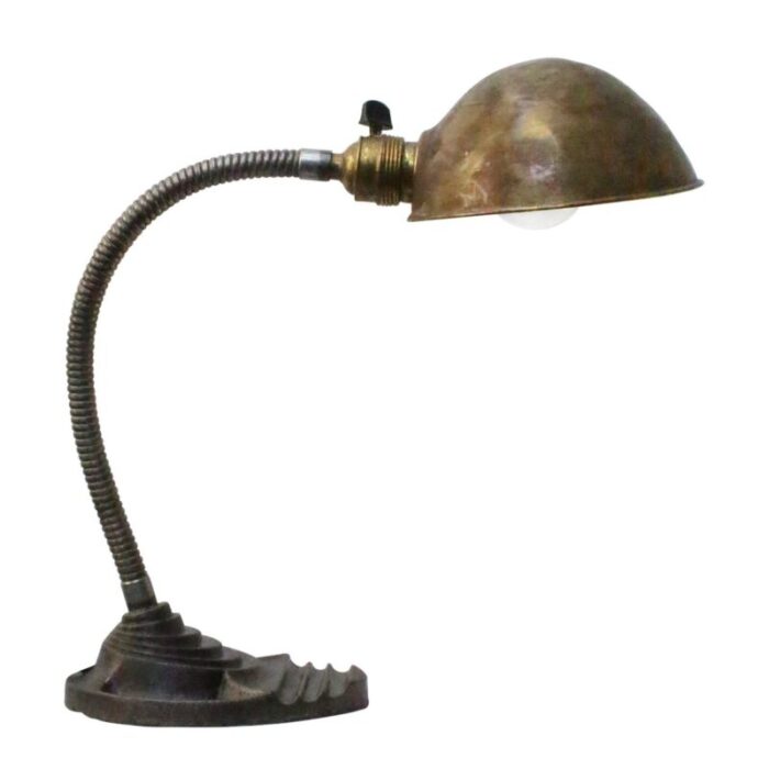 art deco brass cast iron table desk light from erpe belgian 1