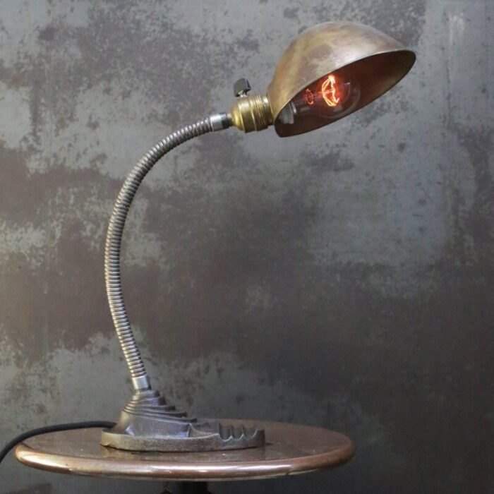 art deco brass cast iron table desk light from erpe belgian 3