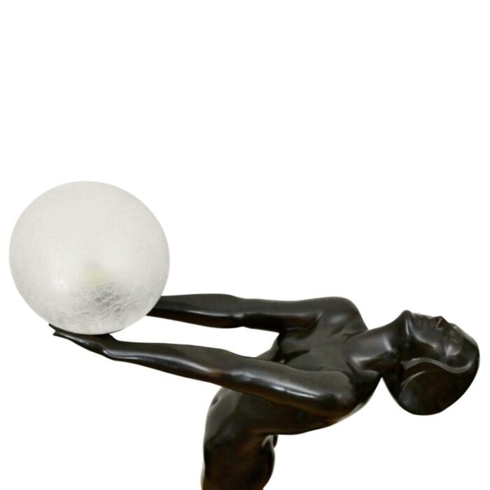 art deco bronze lamp life size clarte standing nude with globe by max le verrier with foundry mark 186 cm 12