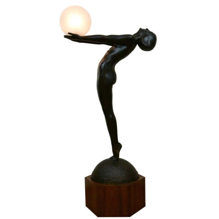 art deco bronze lamp life size clarte standing nude with globe by max le verrier with foundry mark 186 cm 2