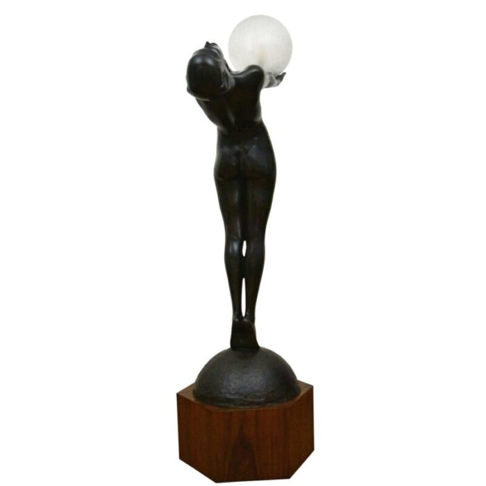 art deco bronze lamp life size clarte standing nude with globe by max le verrier with foundry mark 186 cm 4