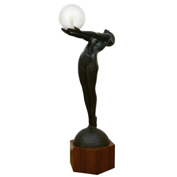 art deco bronze lamp life size clarte standing nude with globe by max le verrier with foundry mark 186 cm 8