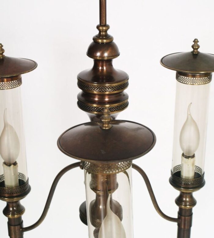 art deco chandelier with sconces in burnished brass 1940s set of 3 3