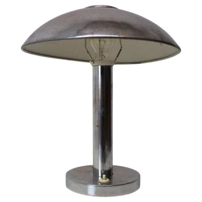 art deco chrome plated mushroom table lamp czechoslovakia 1930s 1