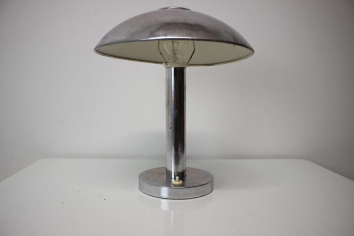 art deco chrome plated mushroom table lamp czechoslovakia 1930s 7