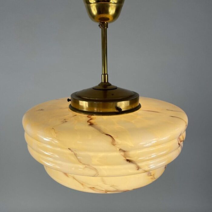 art deco marbled opaline glass and brass semi flush mount 1930s 10