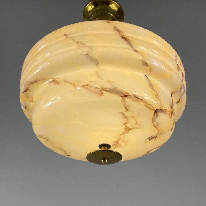 art deco marbled opaline glass and brass semi flush mount 1930s 11