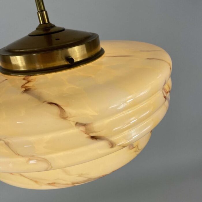 art deco marbled opaline glass and brass semi flush mount 1930s 14