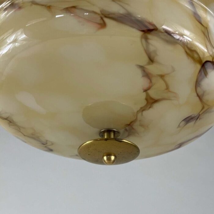 art deco marbled opaline glass and brass semi flush mount 1930s 16