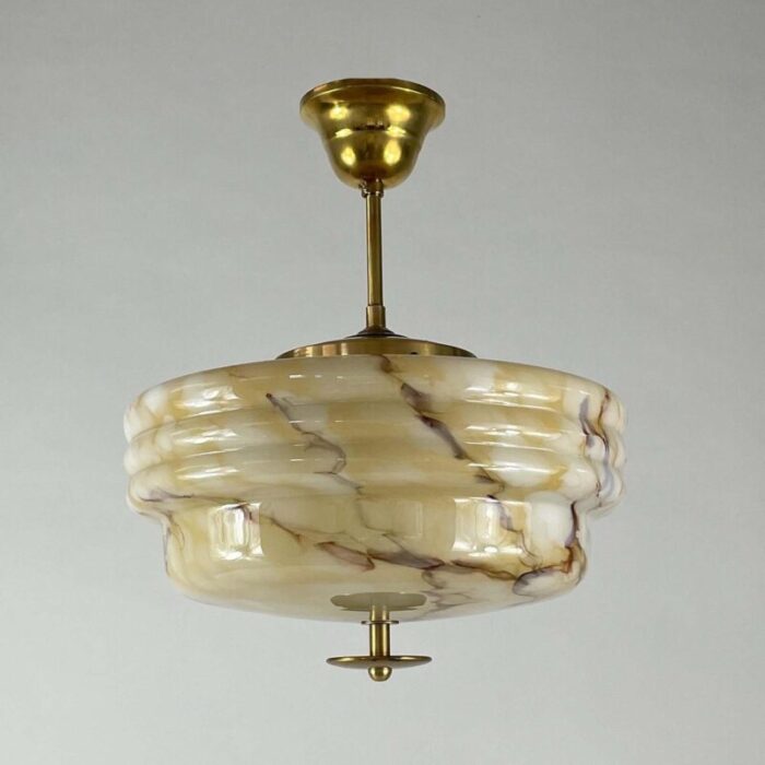 art deco marbled opaline glass and brass semi flush mount 1930s 17