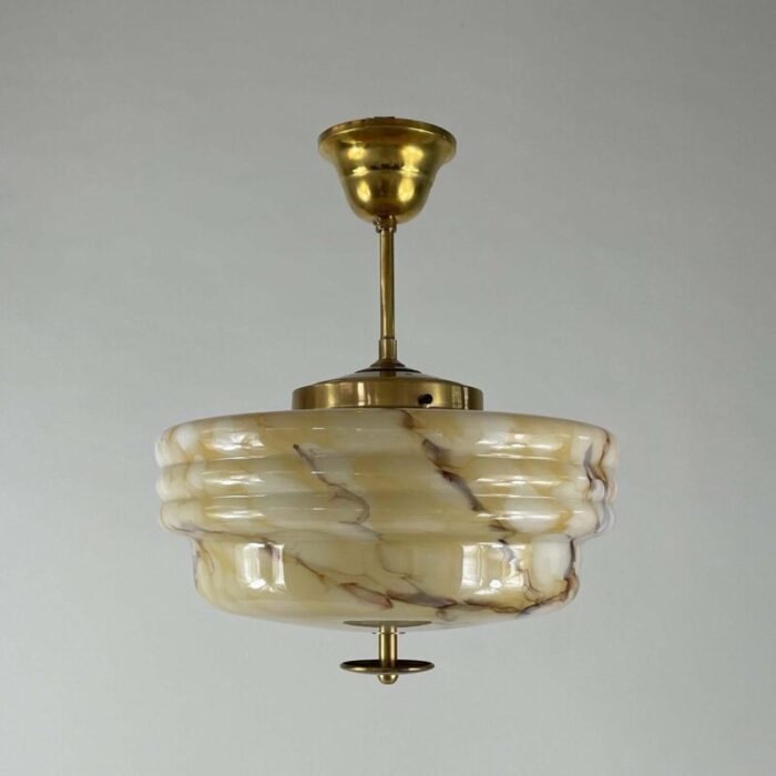 art deco marbled opaline glass and brass semi flush mount 1930s 6