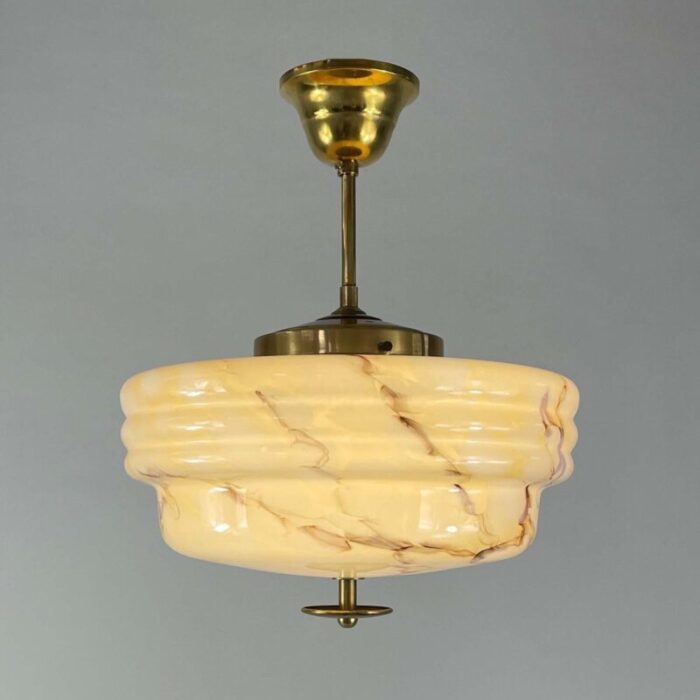 art deco marbled opaline glass and brass semi flush mount 1930s 7