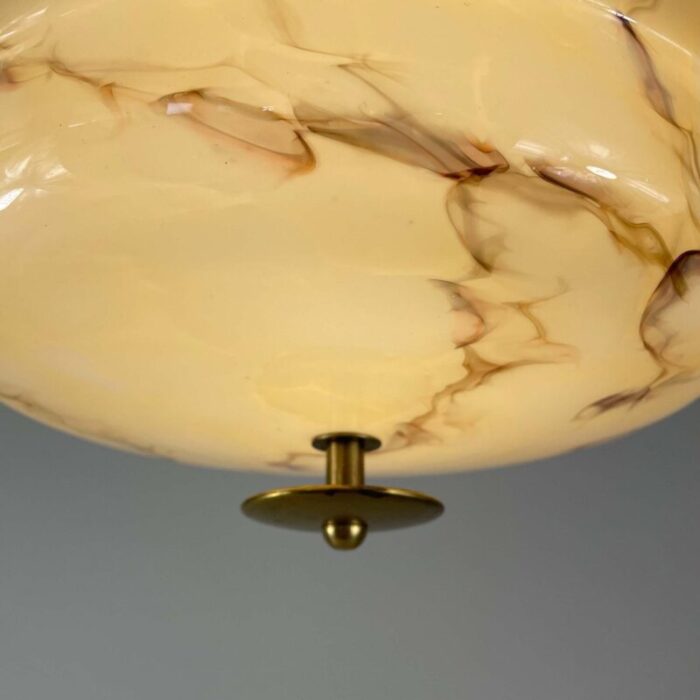 art deco marbled opaline glass and brass semi flush mount 1930s 9